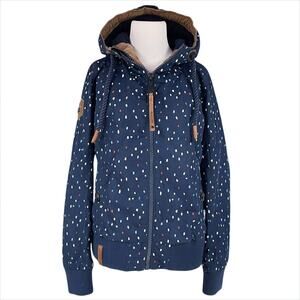 NAKETANO Brave New World Hooded Polka Dot Navy Blue Canvas Bomber Jacket Size S